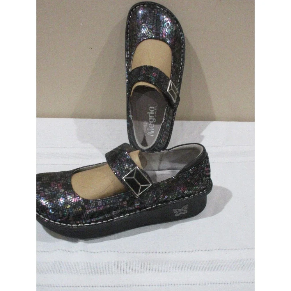 Alegria Paloma Mary Jane Shoes Women 38 US 7.5 Black Iridescent MSRP 140.00